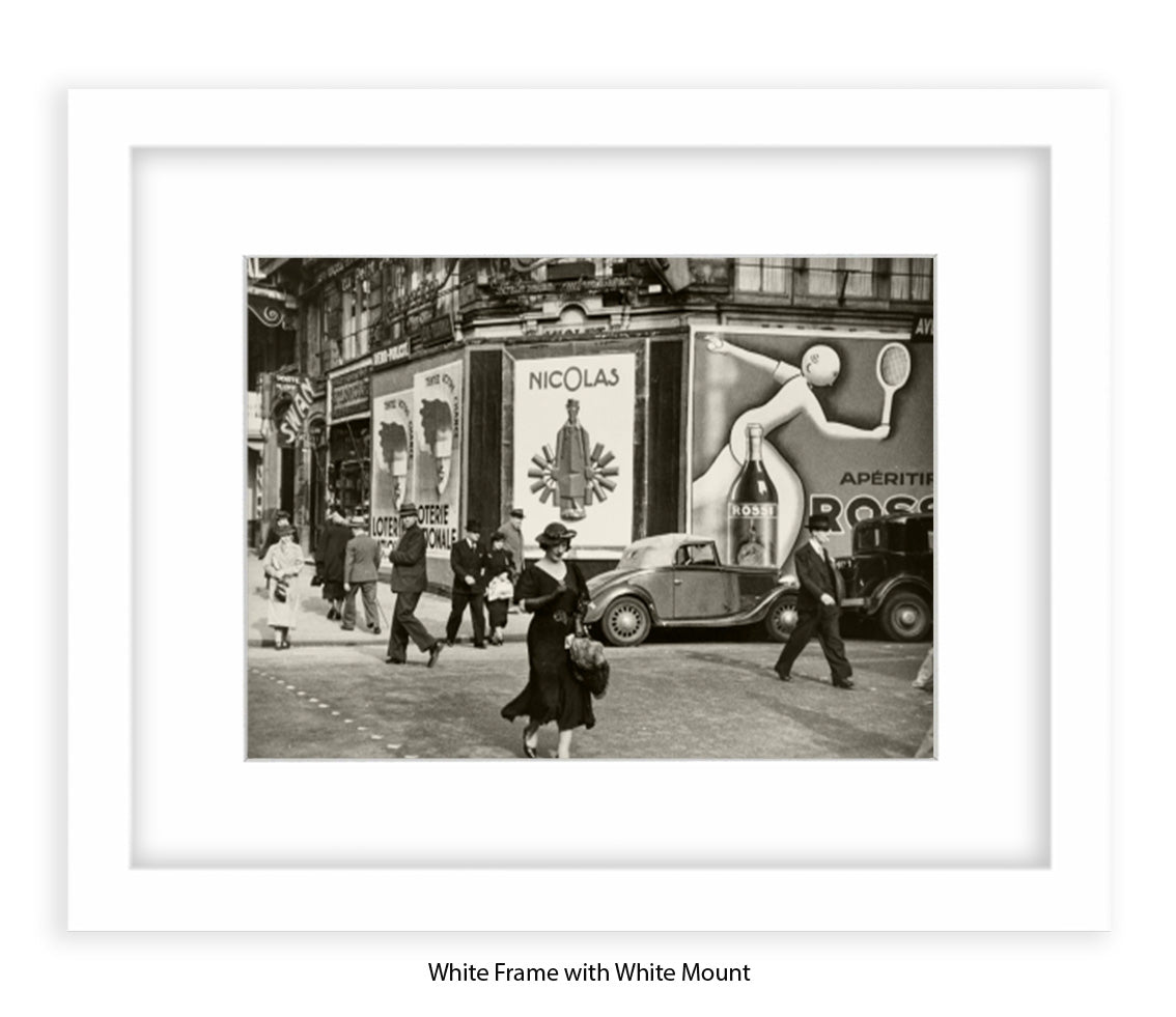 Girl (black dress & hat) crossing street - Paris - Vintage Street Photography - Art Print