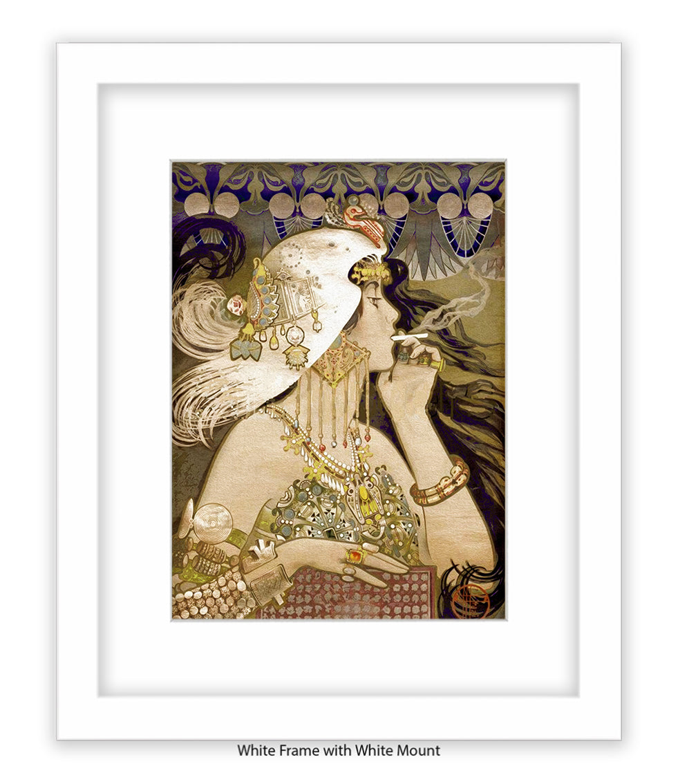 Girl - Smoking Cigarette - White Head Piece Art Print