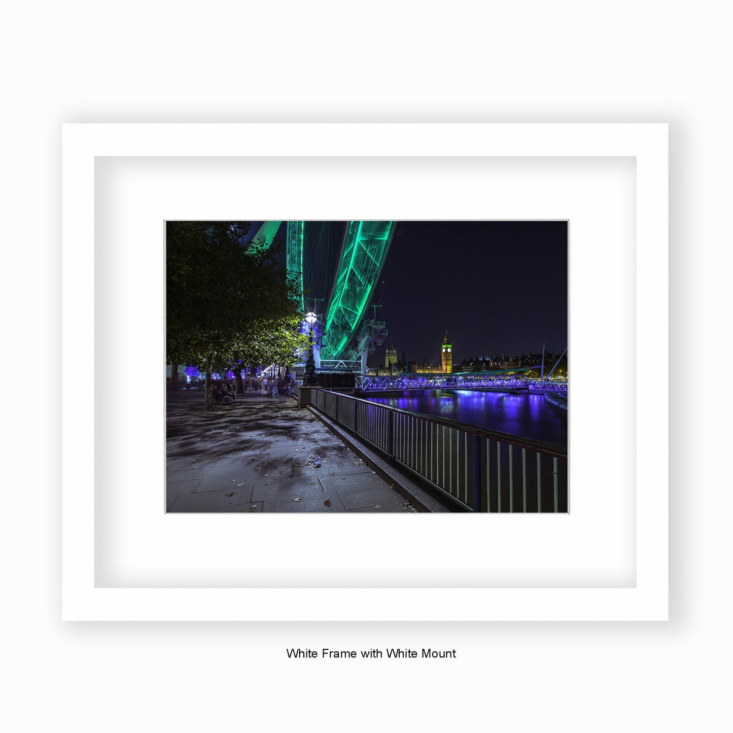 London - Big Ben & London Eye Green - Mounted & Framed Art Print