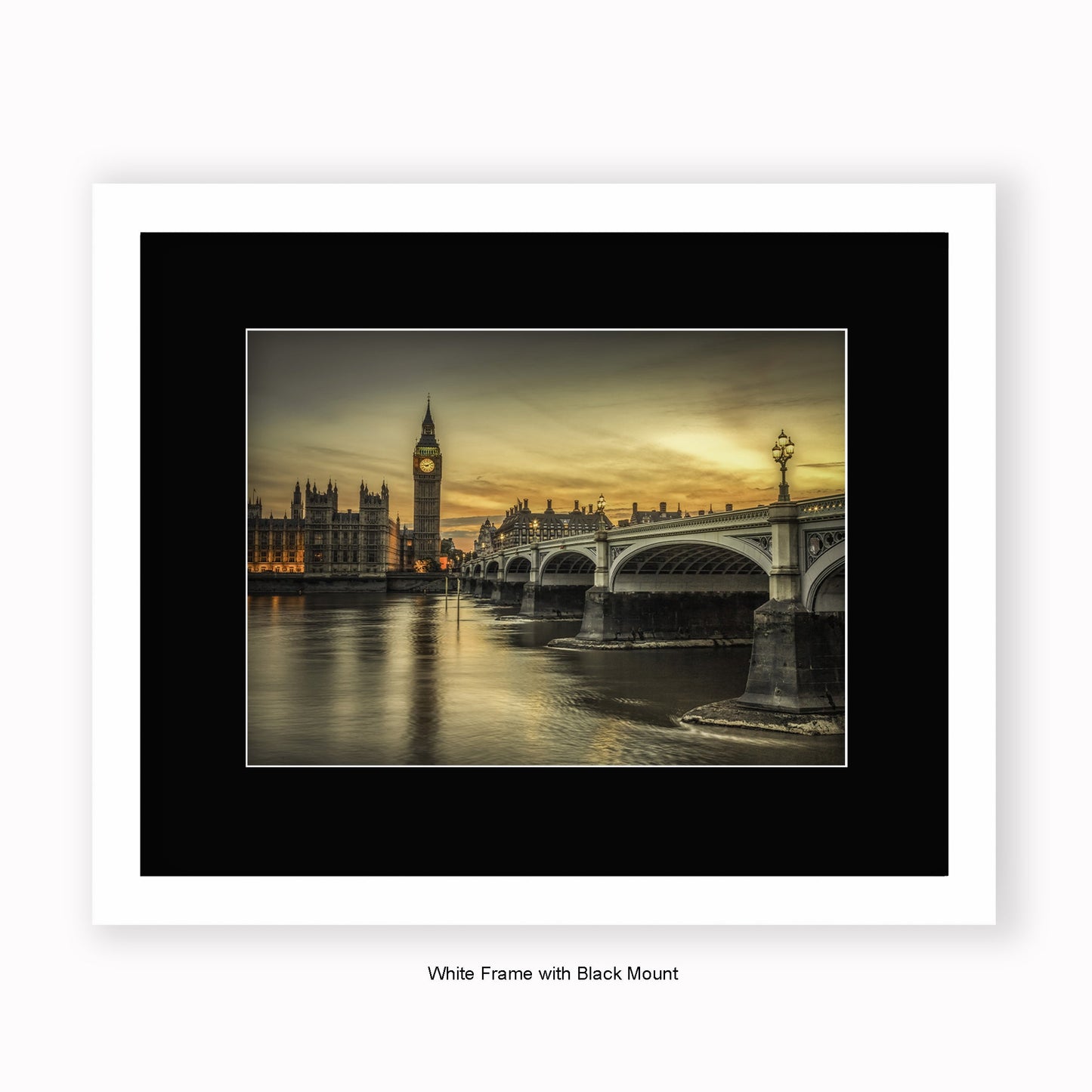London - Big Ben Sunset Sepia - Mounted & Framed Art Print