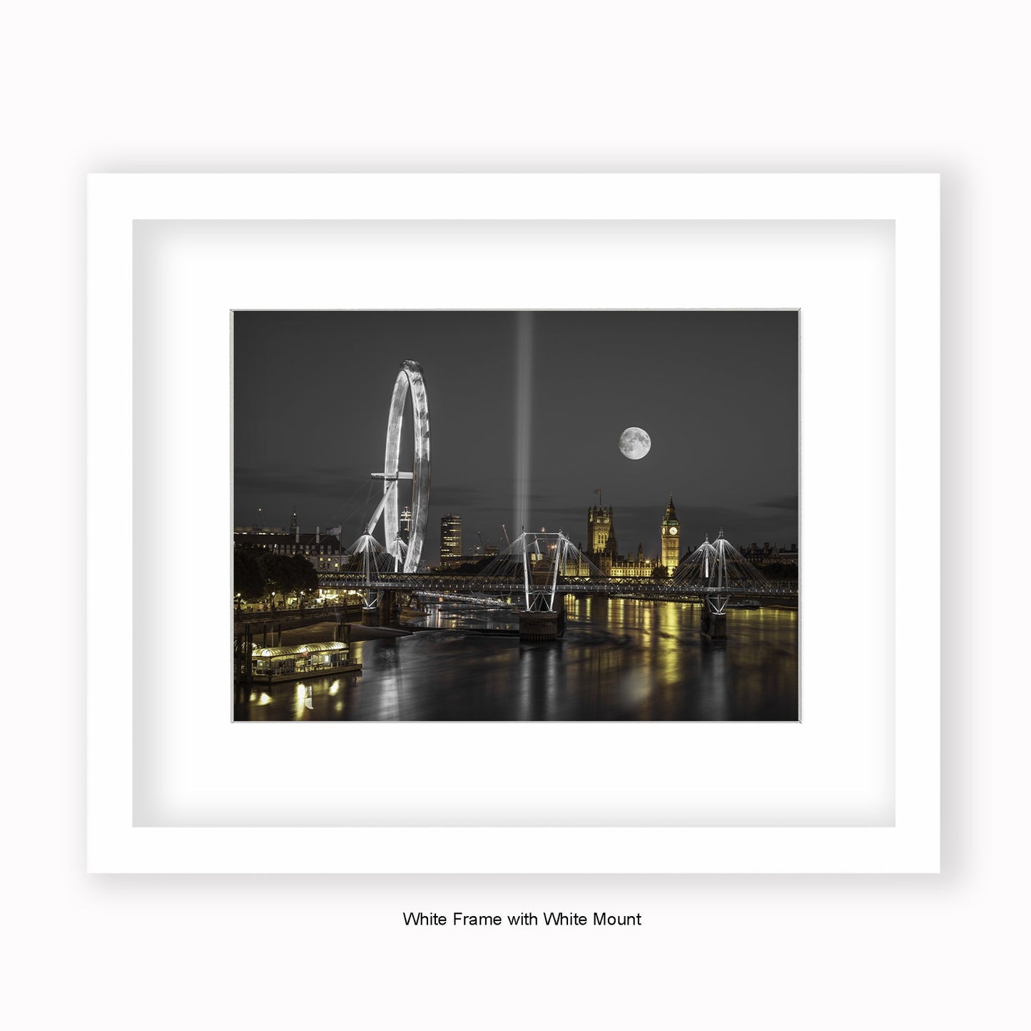 London - Big Ben & London Eye Moon - Mounted & Framed Art Print