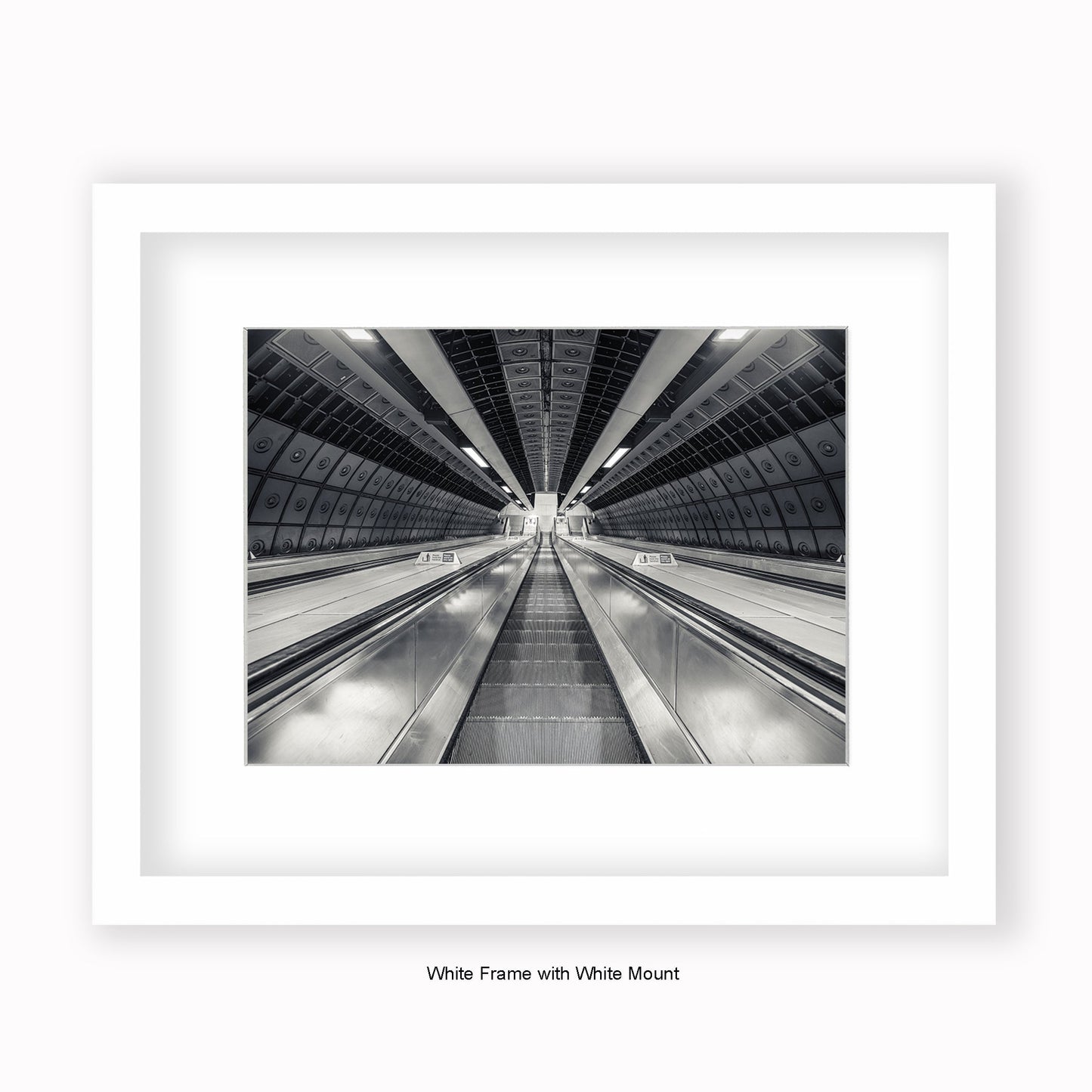 London - Undergound Escalators b/w - Mounted & Framed Art Print