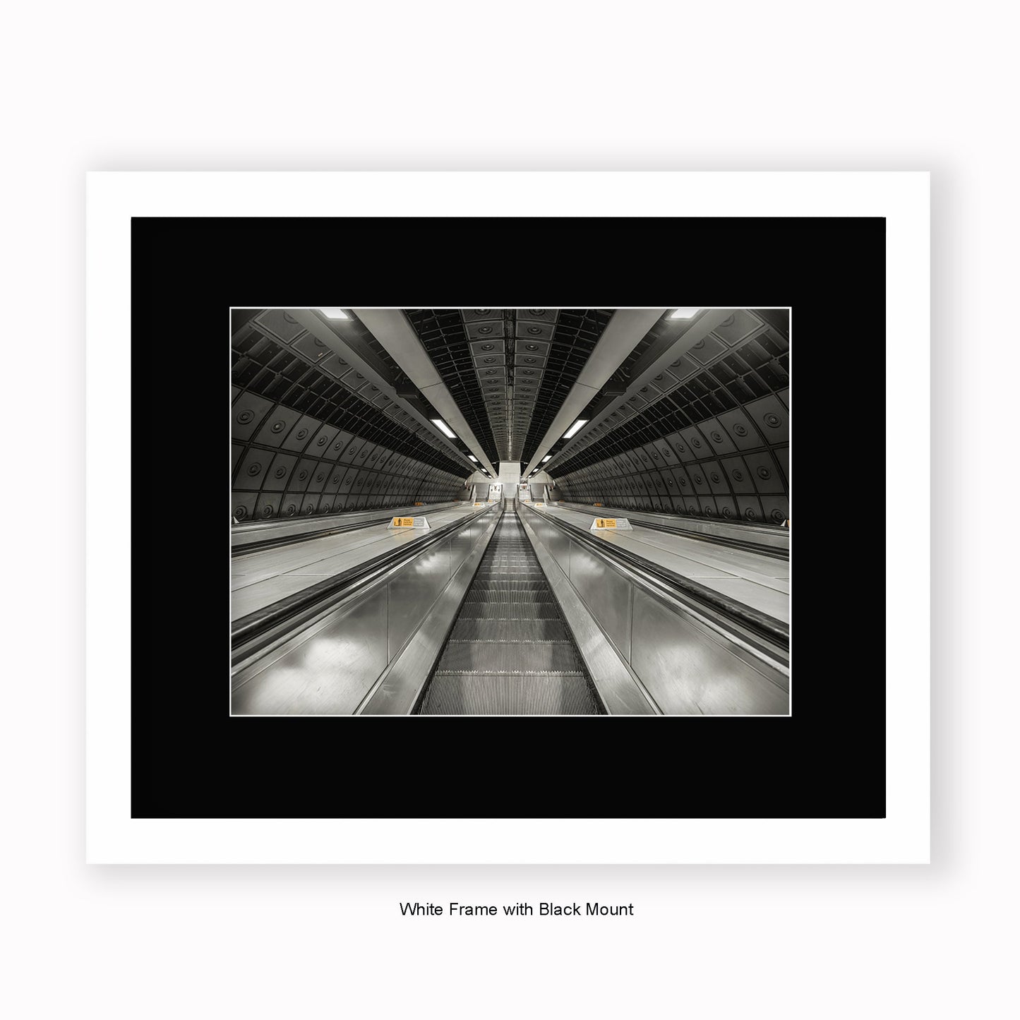 London - Undergound Escalators Sepia - Mounted & Framed Art Print