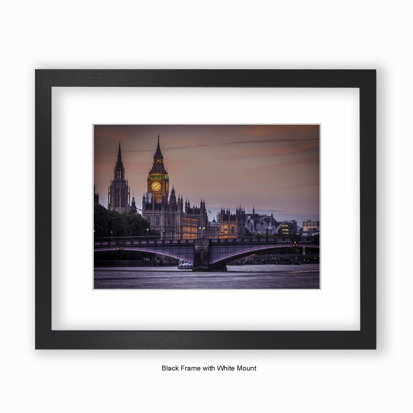 London - Big Ben River Thames Close Up 8.08pm - Mounted & Framed Art Print