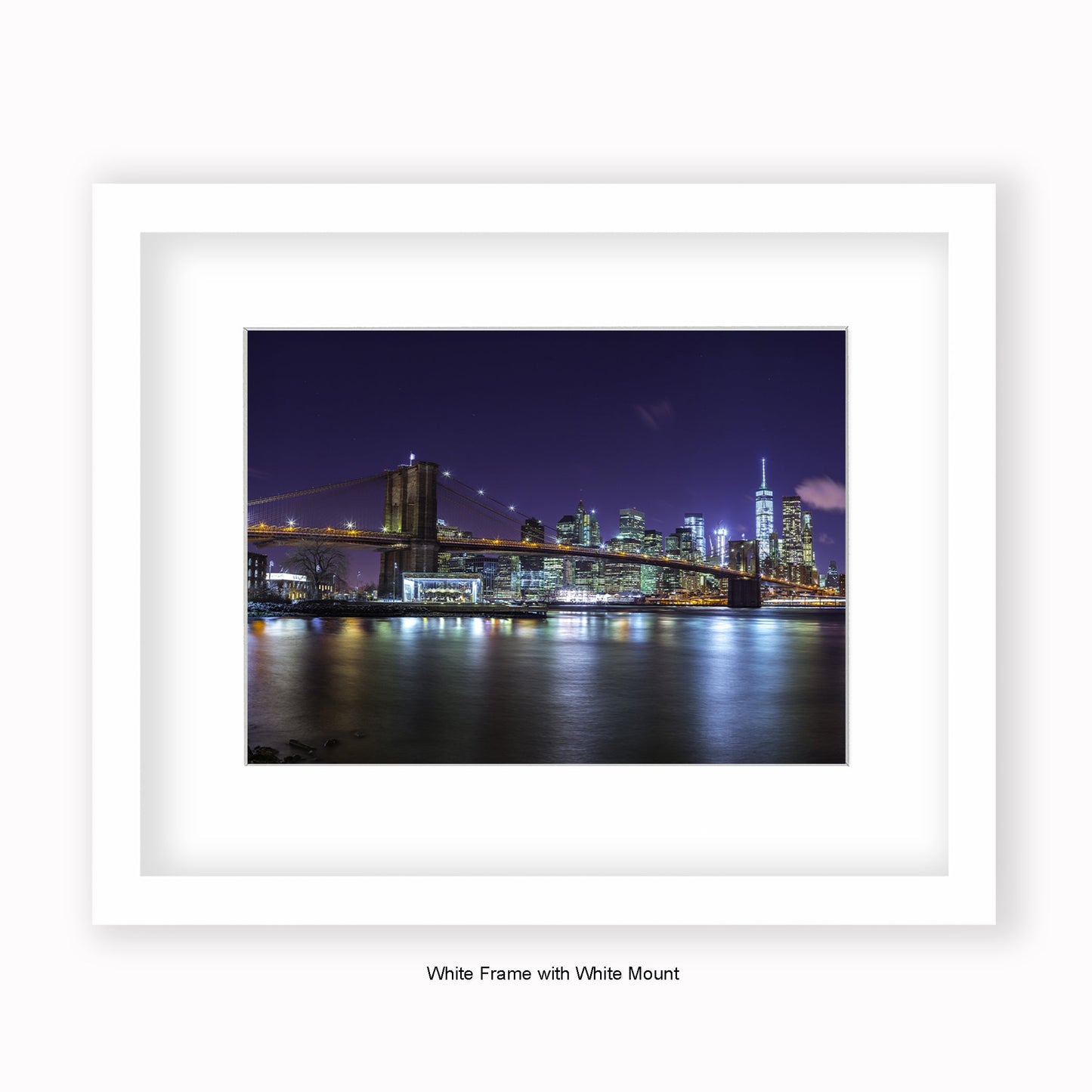 NYC - Manhattan Reflections At Night - Mounted & Framed Art Print