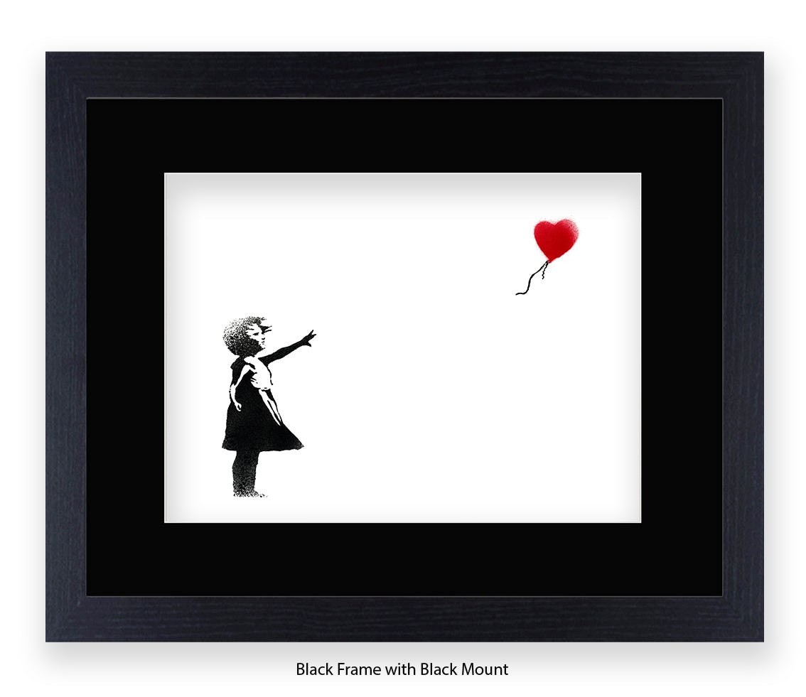 Balloon Girl - White Red Heart - Mounted & Framed Banksy Print