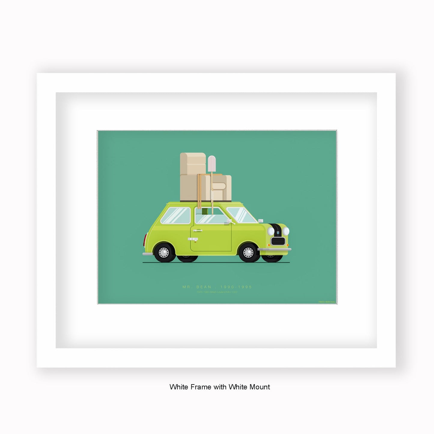 Mr. Bean - British Leyland Mini - Mounted & Framed Art Print