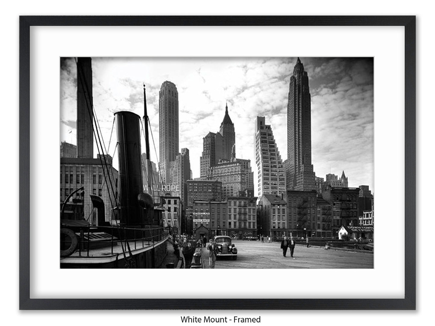 Vintage New York City Skyline Poster | 1930s Manhattan Waterfront Black & White