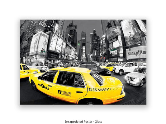 New York City Times Square Yellow Taxi Ð Black and White Selective Color Poster