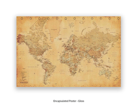 World Map | Vintage Style| Wall Decor Poster