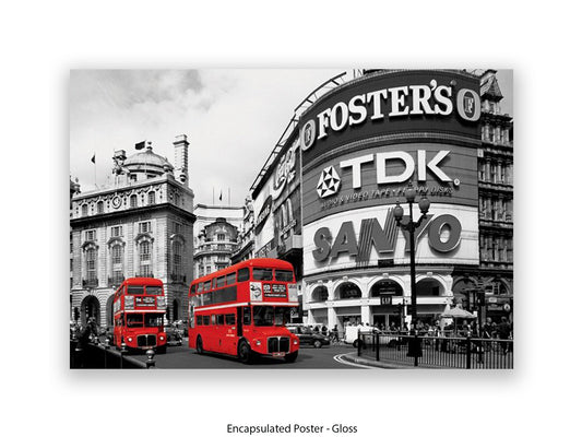 London Picadilly Circus Red Bus - Black and White Selective Color Poster