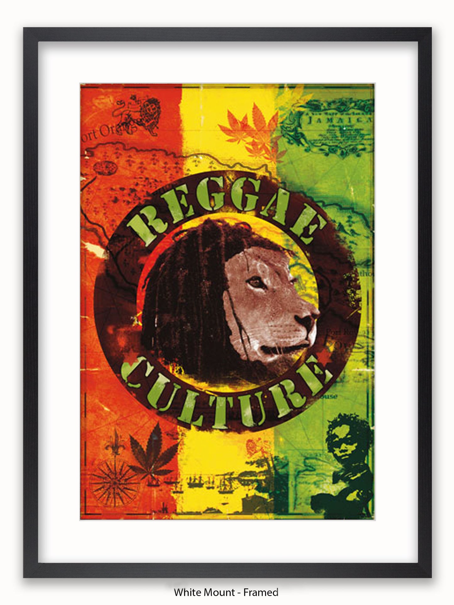 Reggae Culture Map of Jamaica Poster