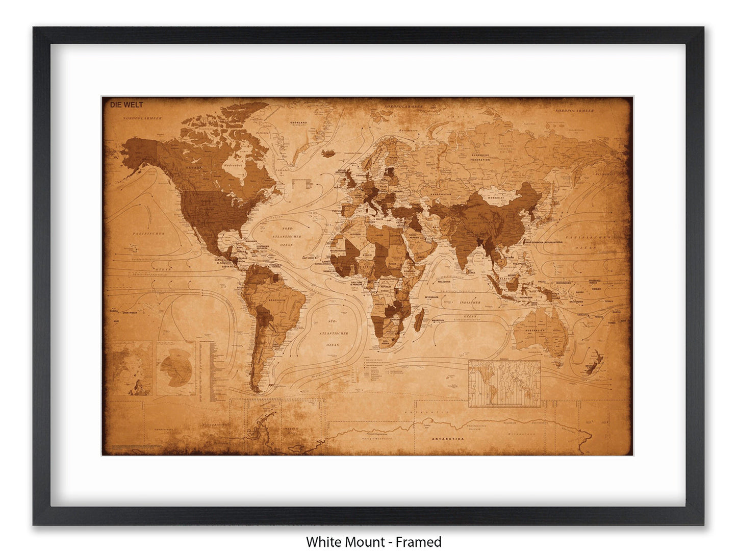 World Map GERMAN LANGUAGE Poster Vintage Style Poster