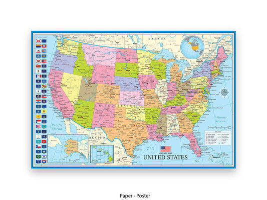 Unted States Map Poster with State Flags