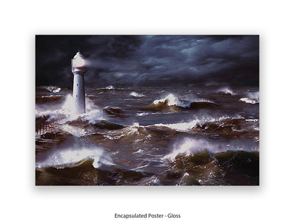Lighthouse & Waves South Africa Poster