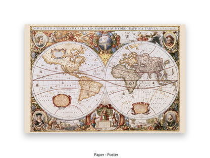 World Map |Nova Totivs Terrarvm Orbis | Wall Decor Poster 