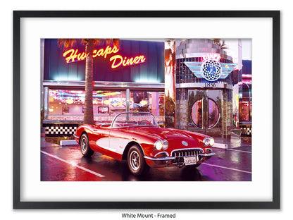 Corvette 1958 Diner Retro Car Poster