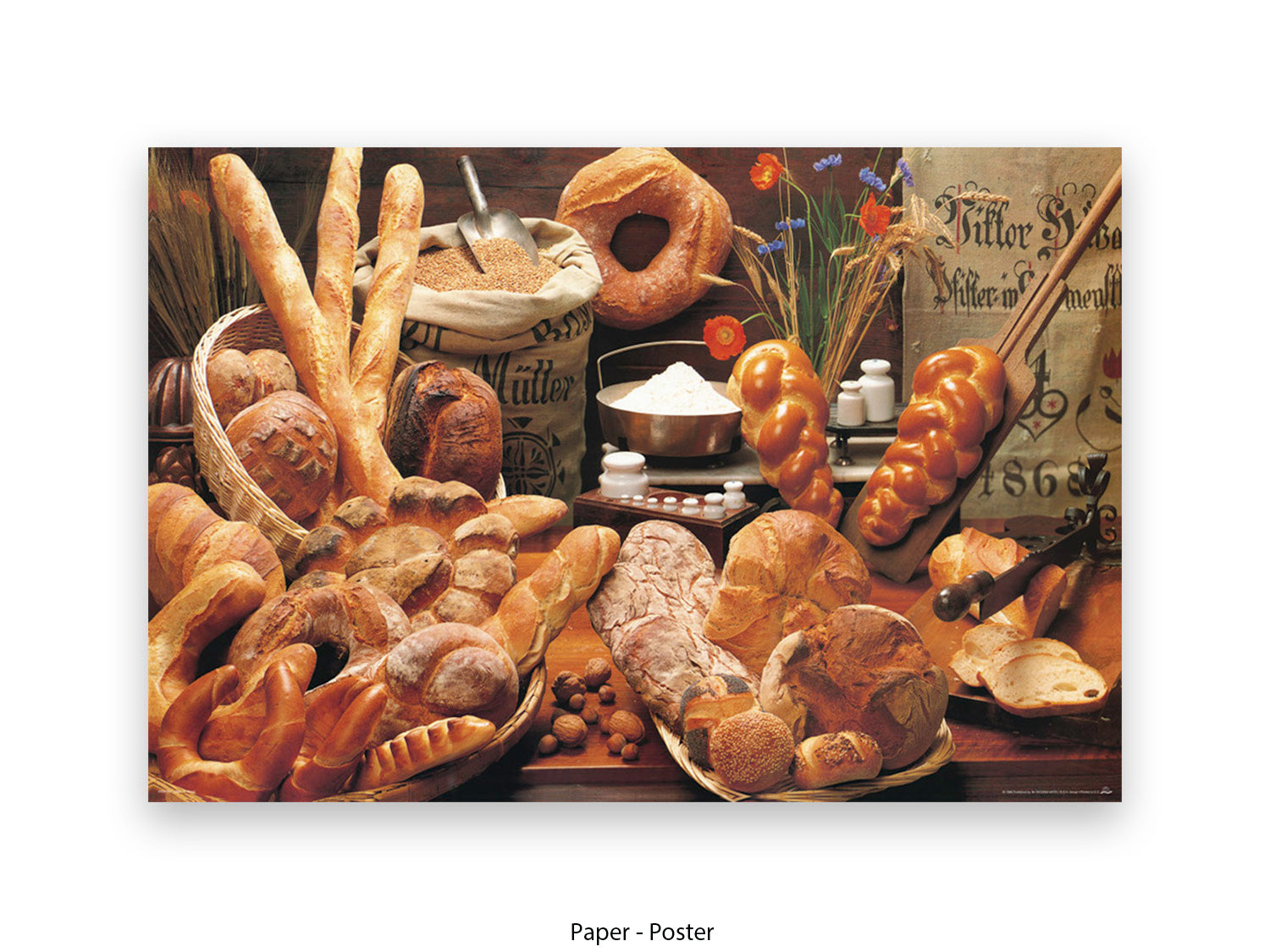 Italian bread varieties ciabatta focaccia baking kitchen food art poster print