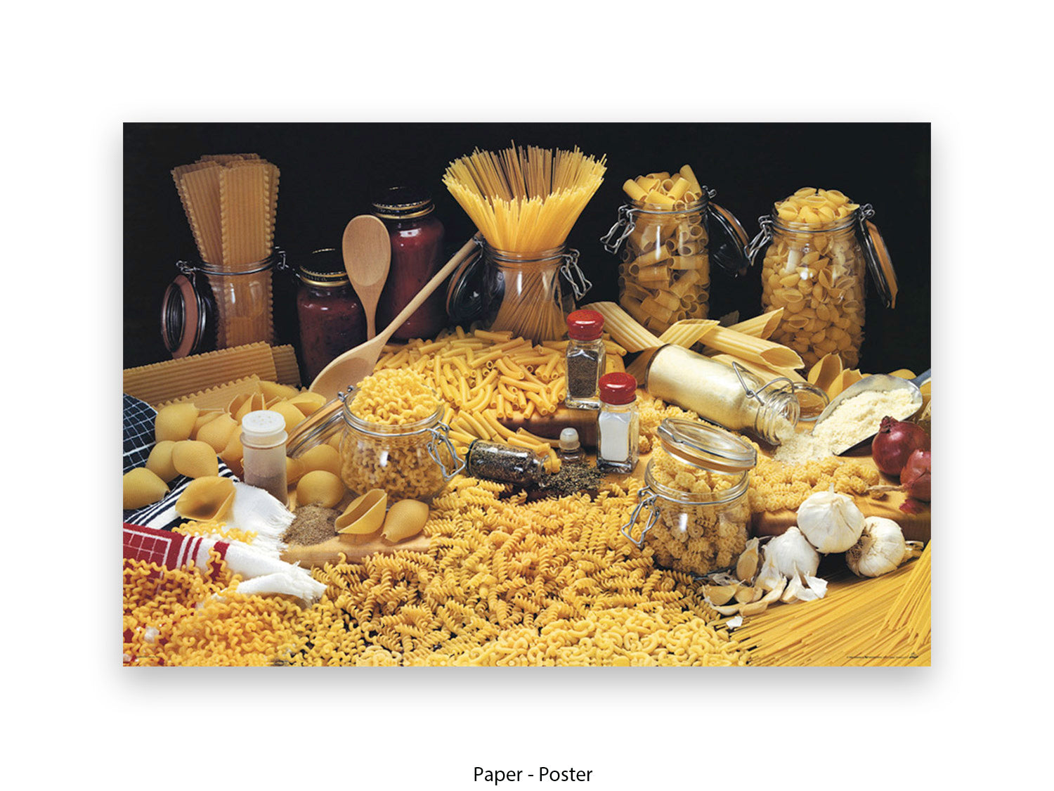Illustrated pasta varieties Italian cuisine food art kitchen poster print