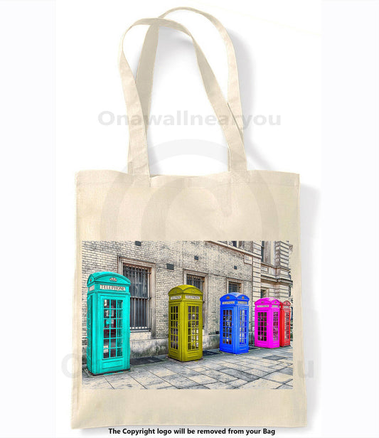 Telephone Boxes Multicolours - Retro Shopping Tote Bag