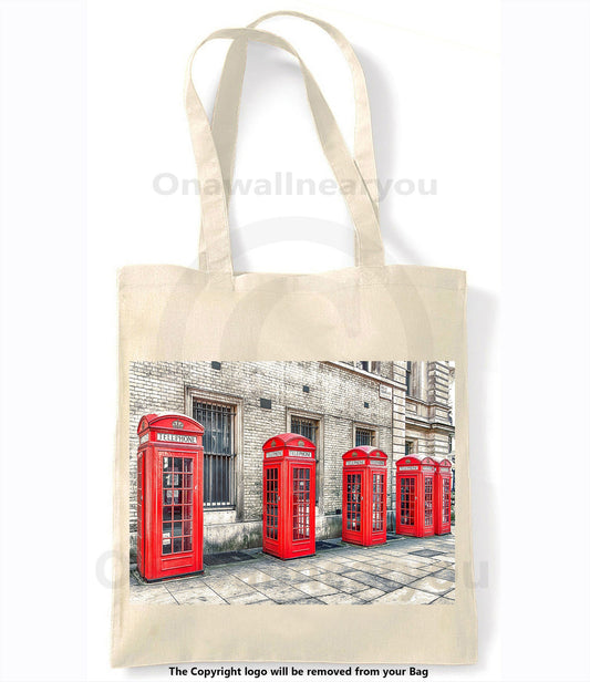 Telephone Boxes - Red- Shopping Tote Bag