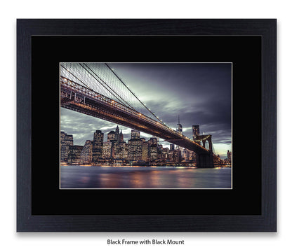 NYC Brooklyn Bridge Manhattan Skyline At Night Close Up Assaf Frank Art Print