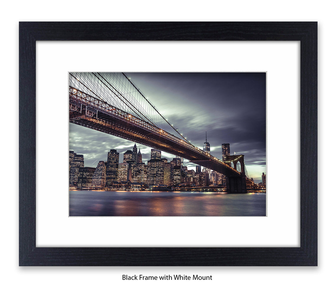 NYC Brooklyn Bridge Manhattan Skyline At Night Close Up Assaf Frank Art Print
