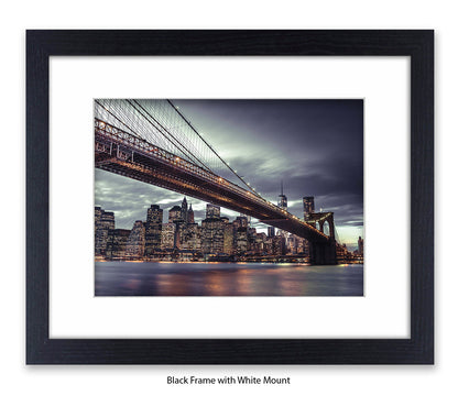 NYC Brooklyn Bridge Manhattan Skyline At Night Close Up Assaf Frank Art Print