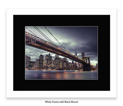 NYC Brooklyn Bridge Manhattan Skyline At Night Close Up Assaf Frank Art Print