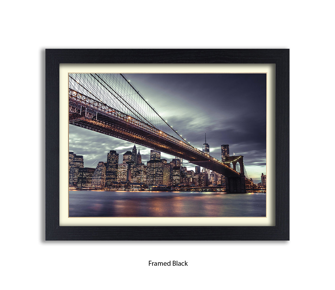 NYC Brooklyn Bridge Manhattan Skyline At Night Close Up Assaf Frank Art Print