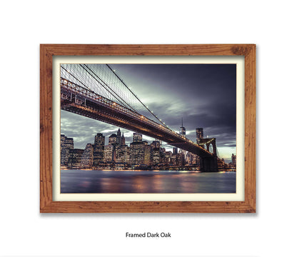 NYC Brooklyn Bridge Manhattan Skyline At Night Close Up Assaf Frank Art Print