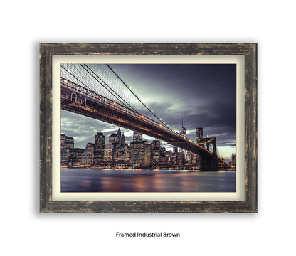 NYC Brooklyn Bridge Manhattan Skyline At Night Close Up Assaf Frank Art Print