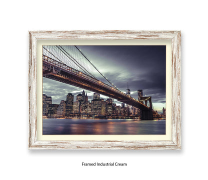 NYC Brooklyn Bridge Manhattan Skyline At Night Close Up Assaf Frank Art Print
