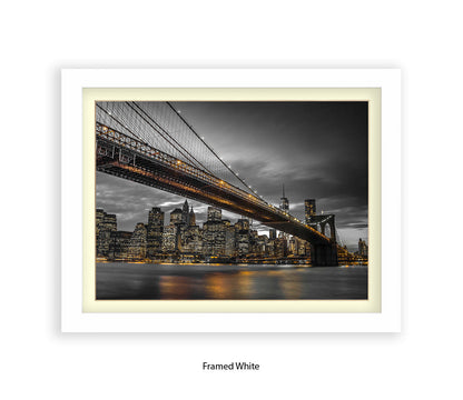 NYC Brooklyn Bridge Manhattan Skyline At Night Sepia Assaf Frank Art Print