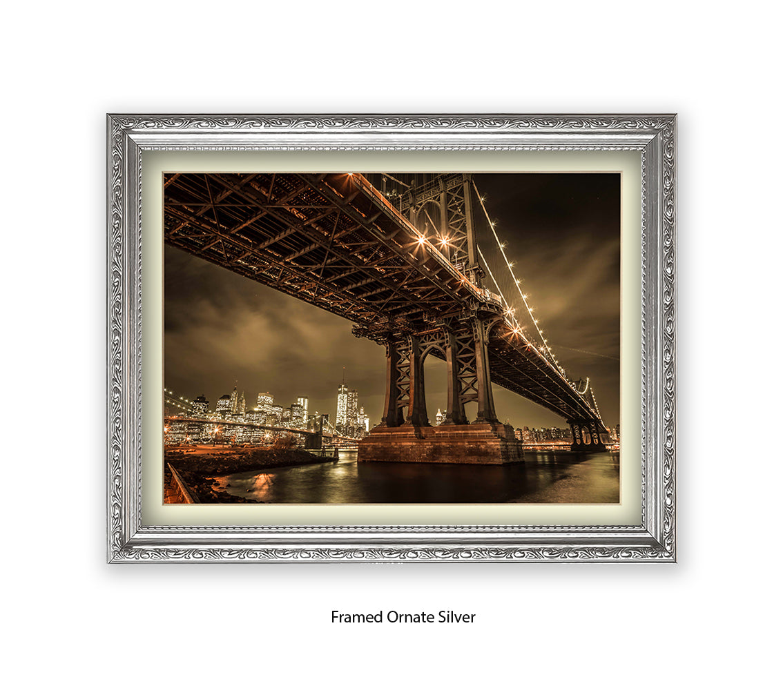 Manhattan Bridge Over East River Sepia Assaf Frank Art Print