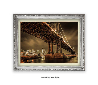 Manhattan Bridge Over East River Sepia Assaf Frank Art Print