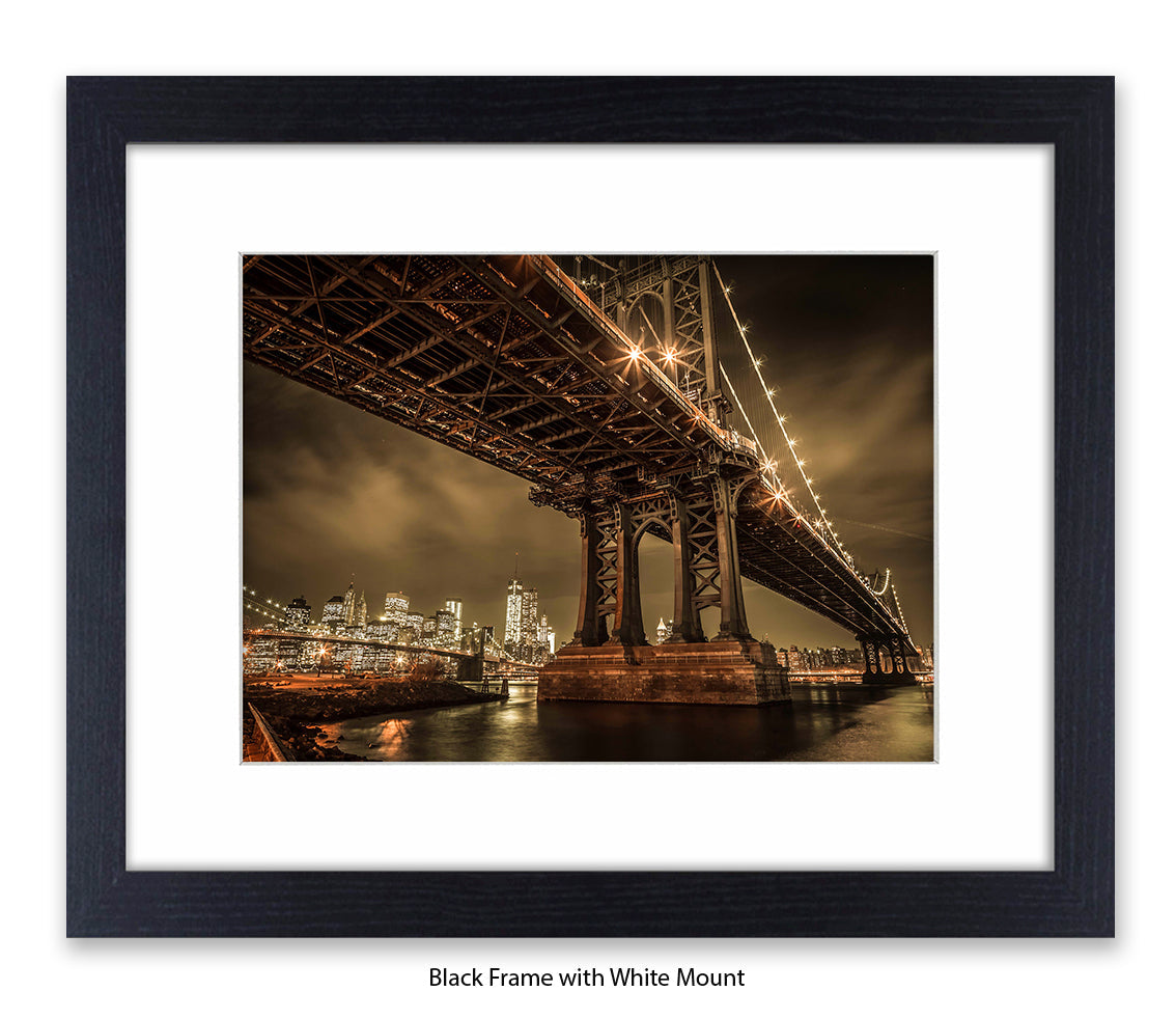 Manhattan Bridge Over East River Sepia Assaf Frank Art Print