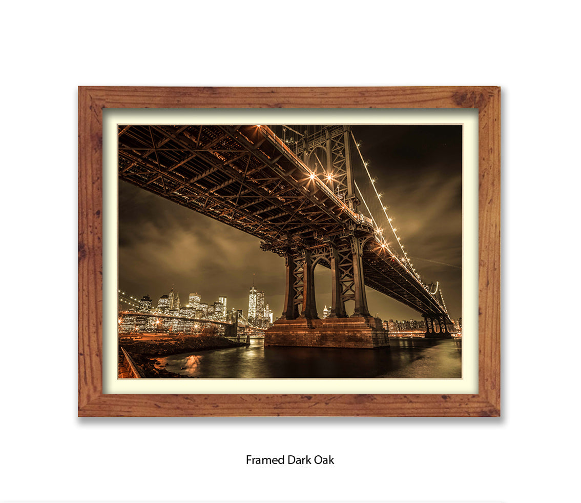 Manhattan Bridge Over East River Sepia Assaf Frank Art Print