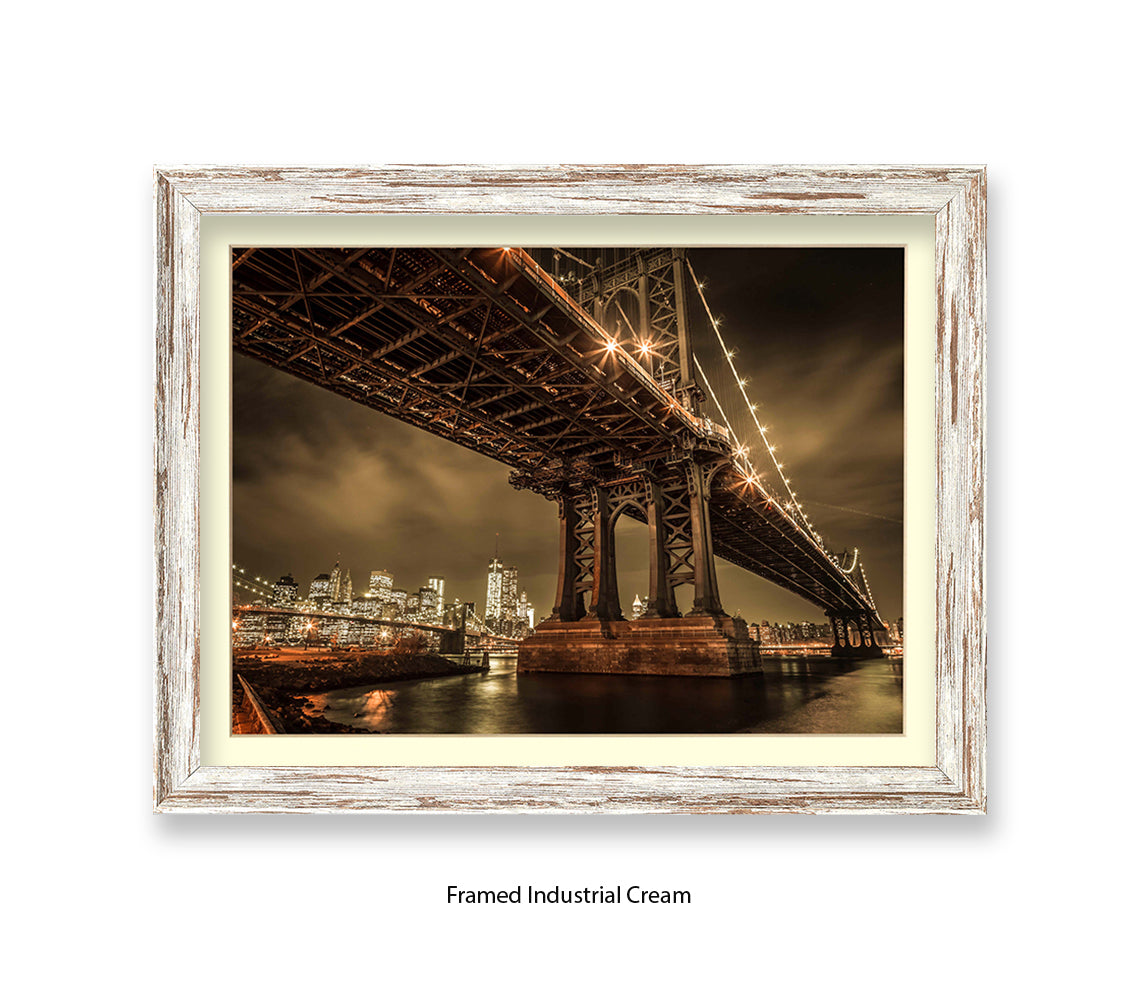 Manhattan Bridge Over East River Sepia Assaf Frank Art Print