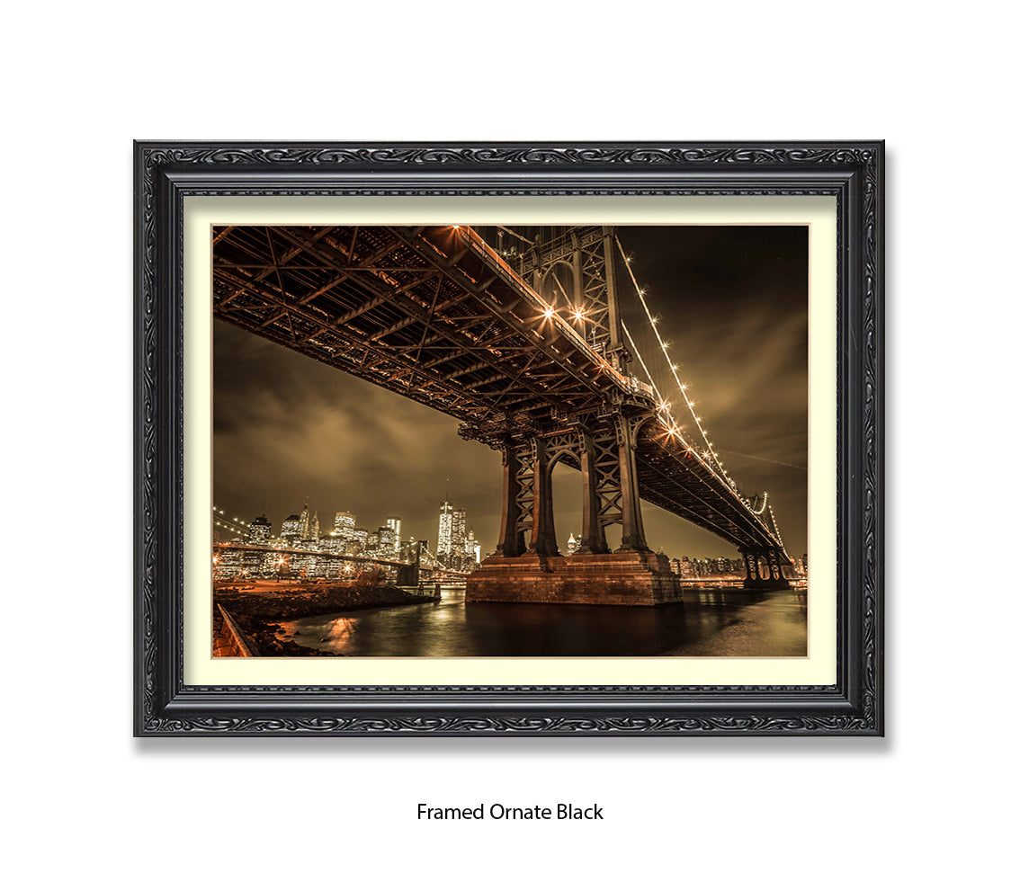 Manhattan Bridge Over East River Sepia Assaf Frank Art Print