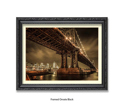 Manhattan Bridge Over East River Sepia Assaf Frank Art Print