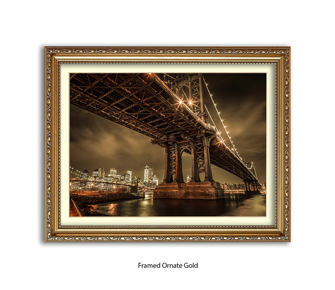 Manhattan Bridge Over East River Sepia Assaf Frank Art Print
