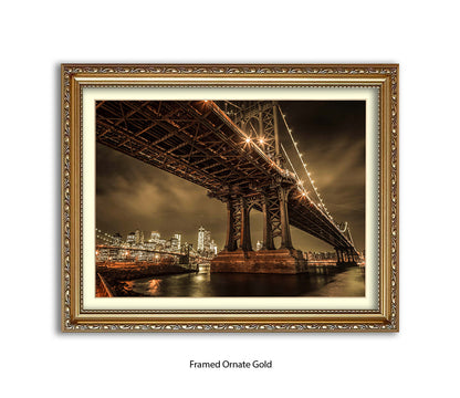 Manhattan Bridge Over East River Sepia Assaf Frank Art Print