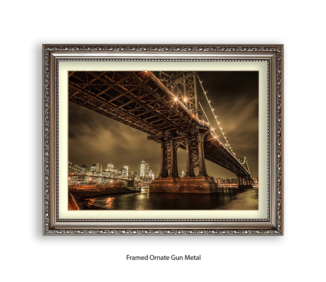 Manhattan Bridge Over East River Sepia Assaf Frank Art Print
