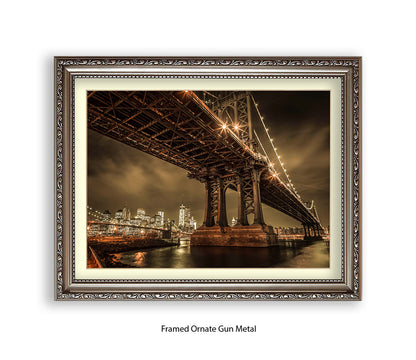 Manhattan Bridge Over East River Sepia Assaf Frank Art Print