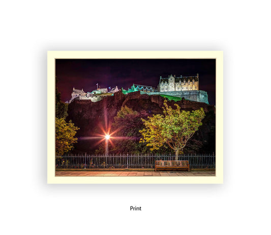 Edinburgh Castle At Night Park Bench - Assaf Frank Art Print