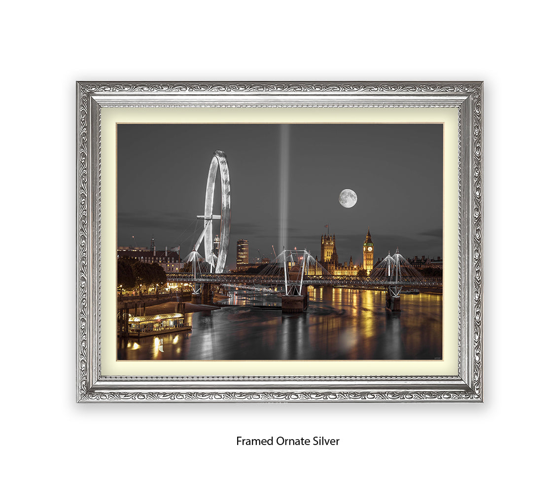 London Big Ben & London Eye Full Moon - Assaf Frank Art Print