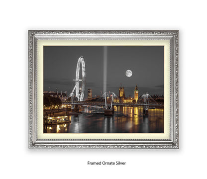London Big Ben & London Eye Full Moon - Assaf Frank Art Print