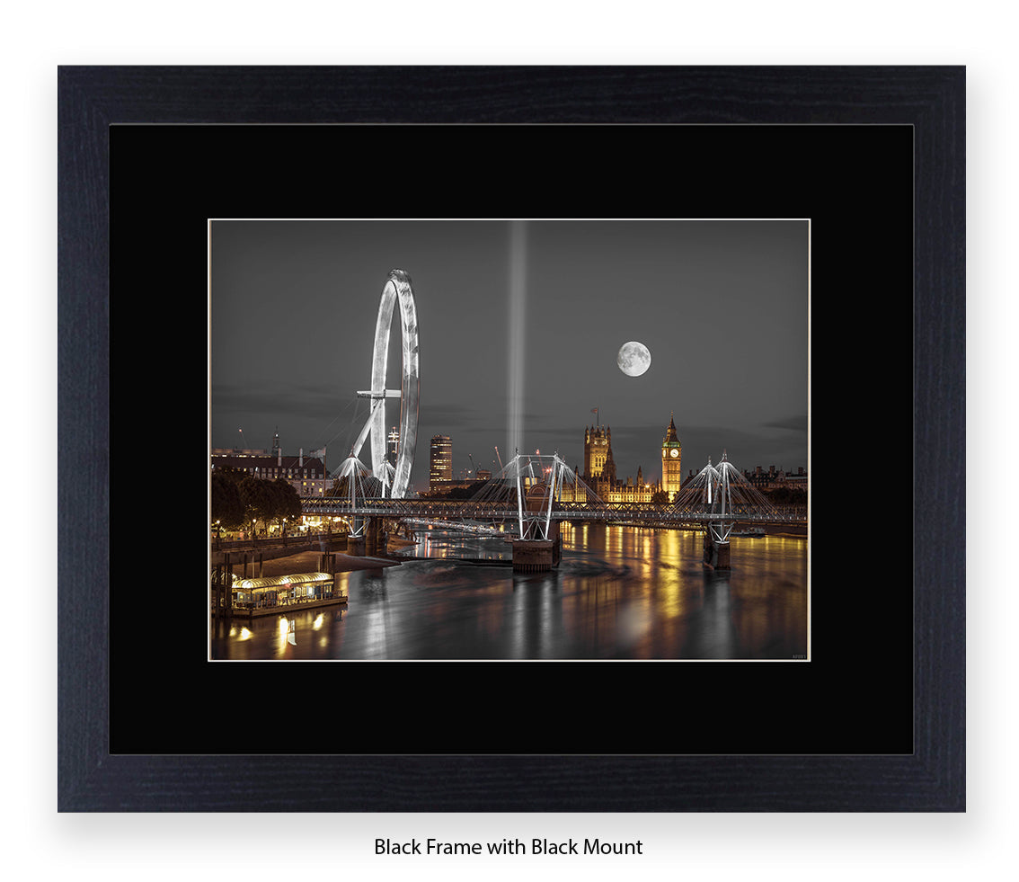 London Big Ben & London Eye Full Moon - Assaf Frank Art Print