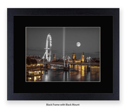 London Big Ben & London Eye Full Moon - Assaf Frank Art Print